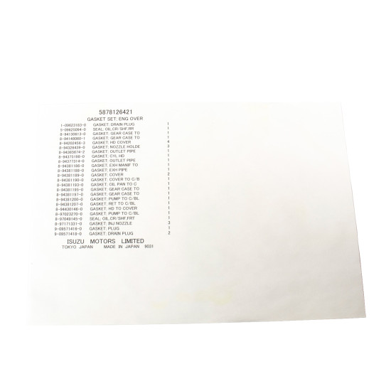 Engine gasket Set Isuzu 5878126421 Genuine