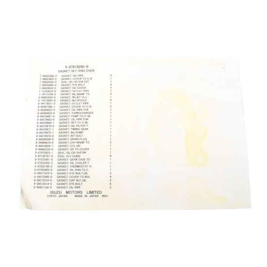 Engine gasket Set Isuzu 5878182900 Genuine