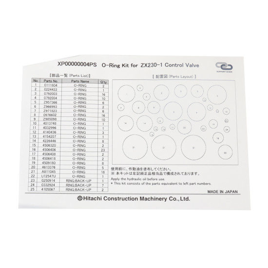 Main control valve Seal kit Hitachi 4436897 HITACHI