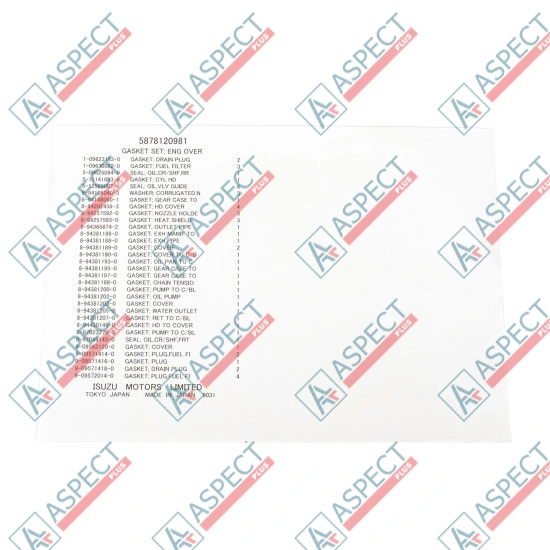 Engine gasket Set Isuzu (5878120981) 3KR1 Hitachi, Doosan Genuine