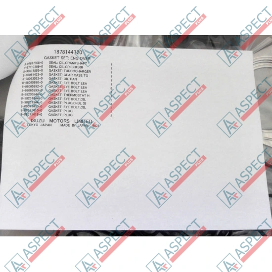 Engine gasket Set Isuzu (1878144720) 6WG1 Hitachi, John Deere Genuine