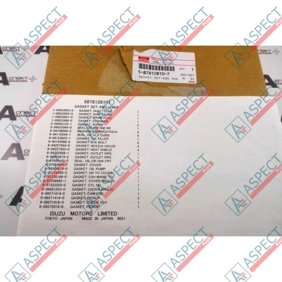 Engine gasket Set Isuzu (5878128107) 4LE1 Hitachi, JCB Genuine