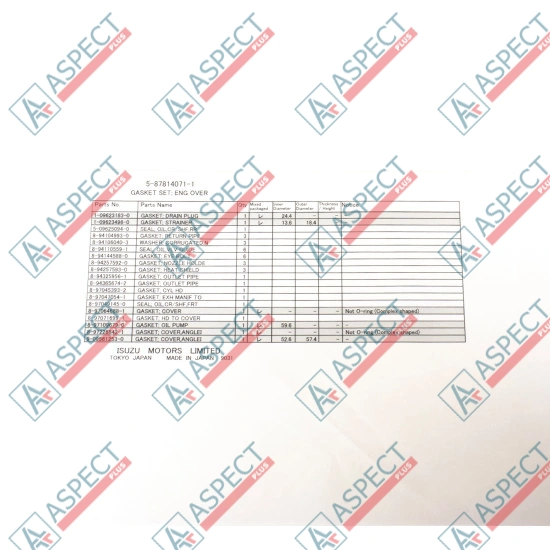 Engine gasket Set Isuzu (5878140711) 3LD1, 3LD2 Hitachi, JCB Genuine