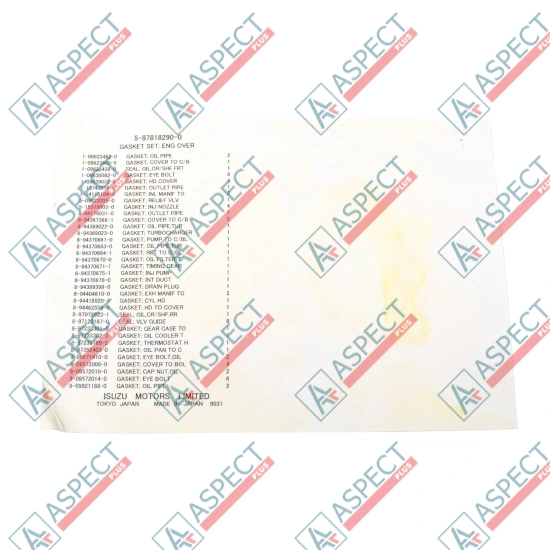 Engine gasket Set Isuzu (5878182900) 4BG1 Hitachi, JCB Genuine