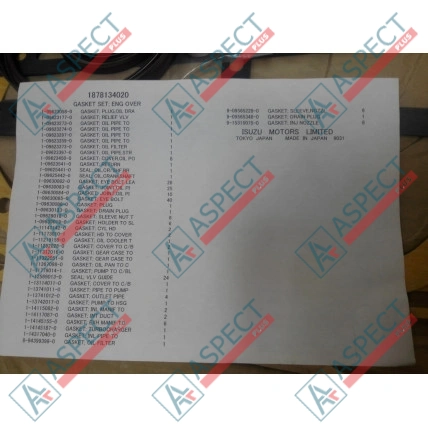 Engine gasket Set Isuzu (1878106575) 6RB1 Hitachi, JCB Genuine