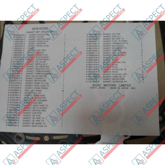 Engine gasket Set Isuzu (5878153350) 4JJ1 Hitachi, JCB Genuine